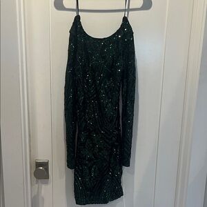 Windsor Dark Green Sequin Long Sleeve Dress